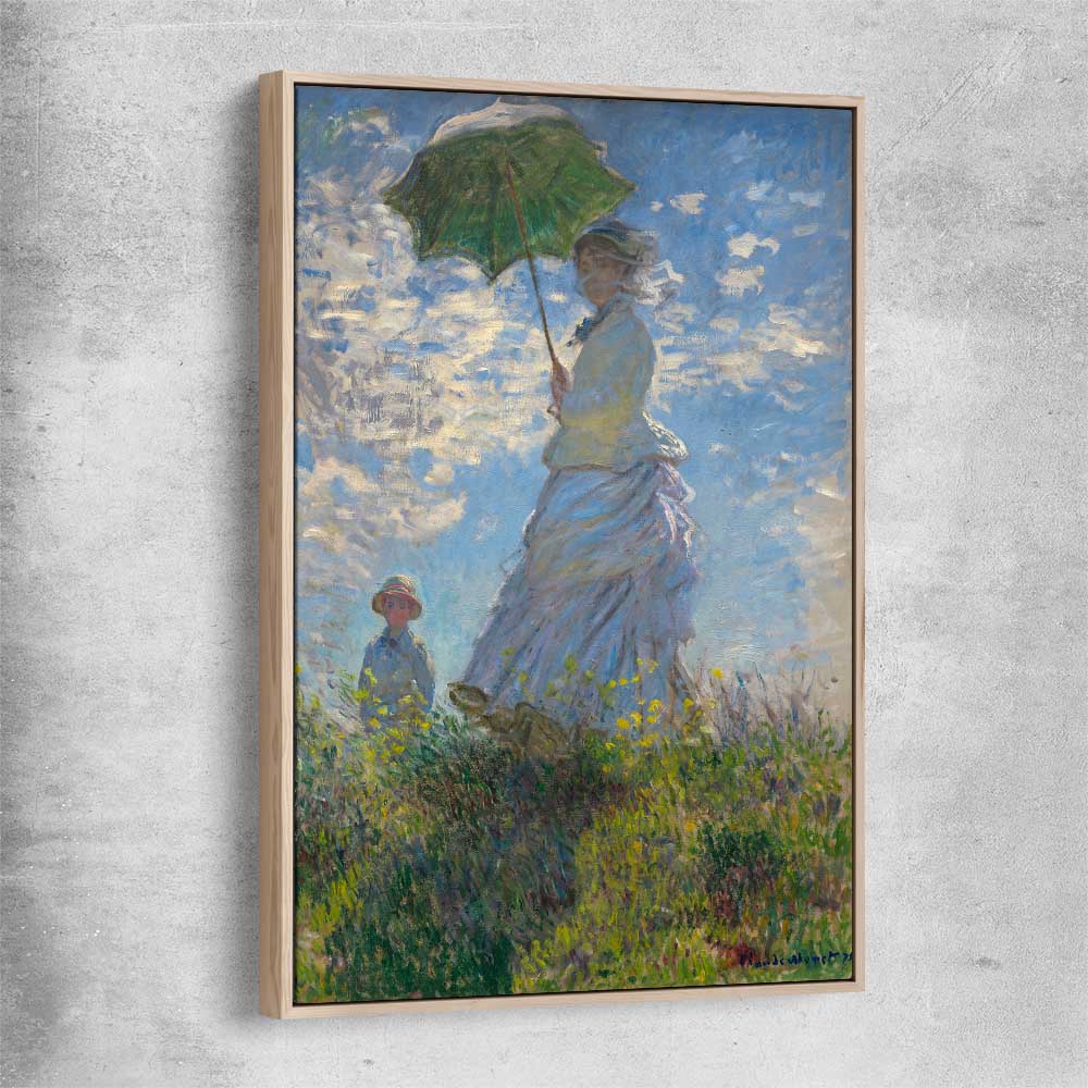 Classic wall art and canvas print of Madame Monet Claude Monet with raw oak framed canvas