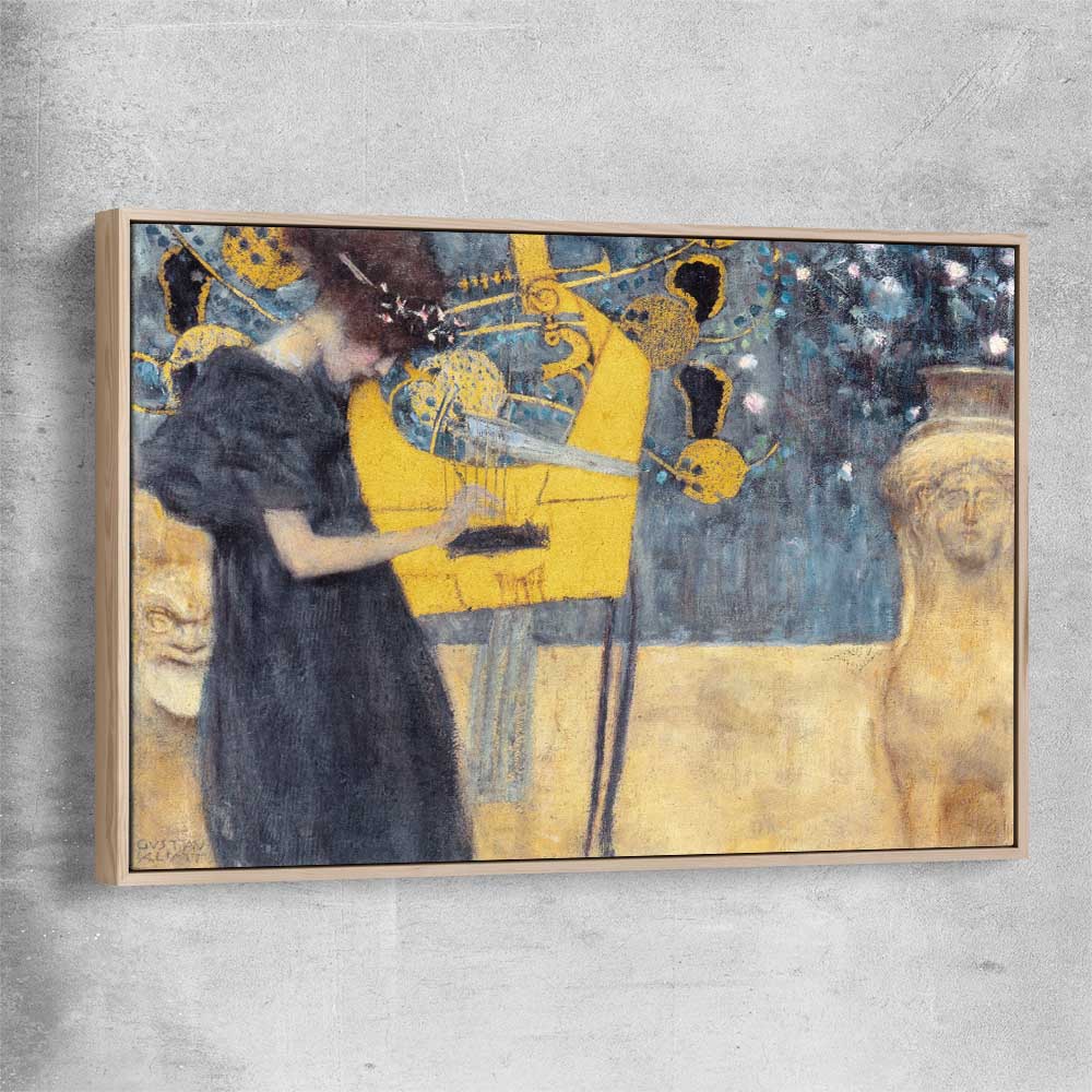 Classic wall art and canvas print of Music I Gustav Klimt with raw oak framed canvas