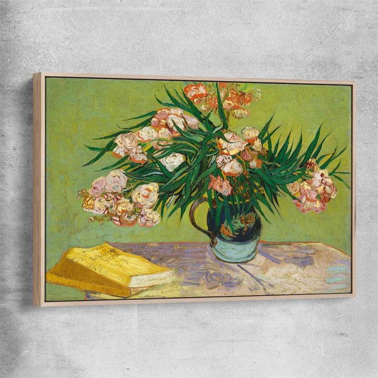 Classic wall art and canvas print of Oleanders Van Gogh with raw oak framed canvas
