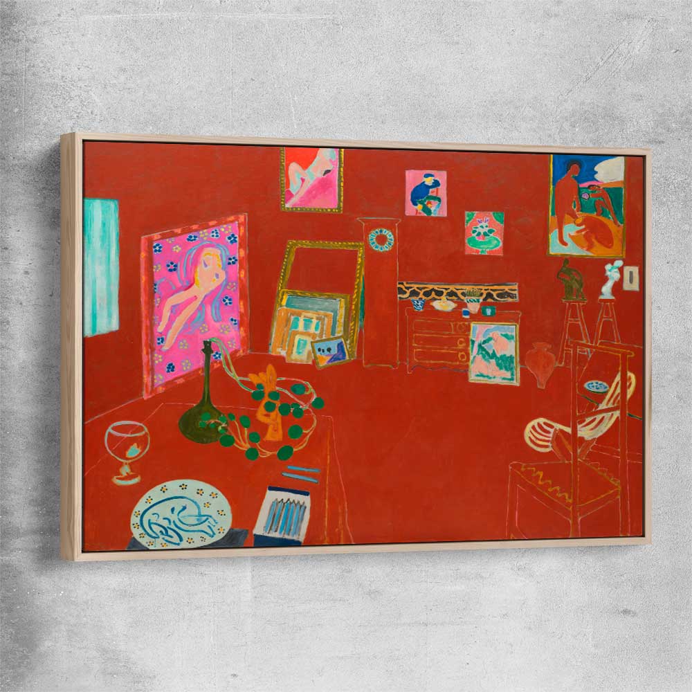 Classic wall art and canvas print of Red Studio Henri Matisse with raw oak framed canvas