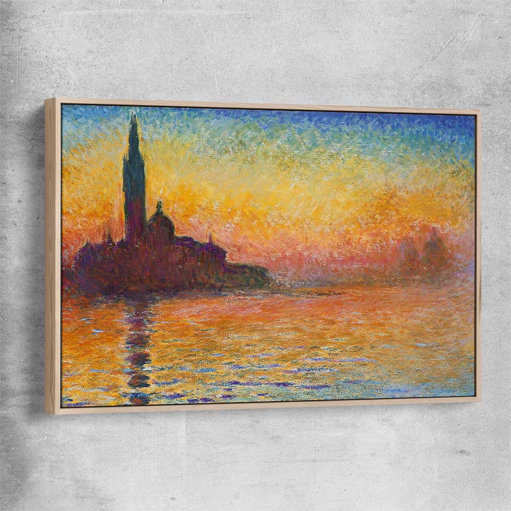 Classic wall art and canvas print of San Giorgio Claude Monet with raw oak framed canvas