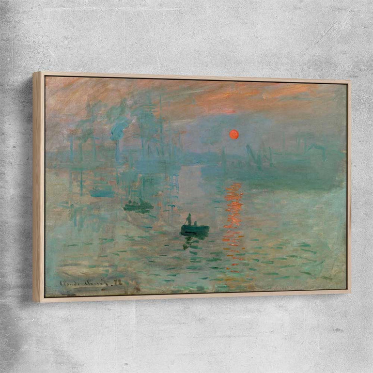Classic wall art and canvas print of Sunrise Claude Monet with raw oak framed canvas