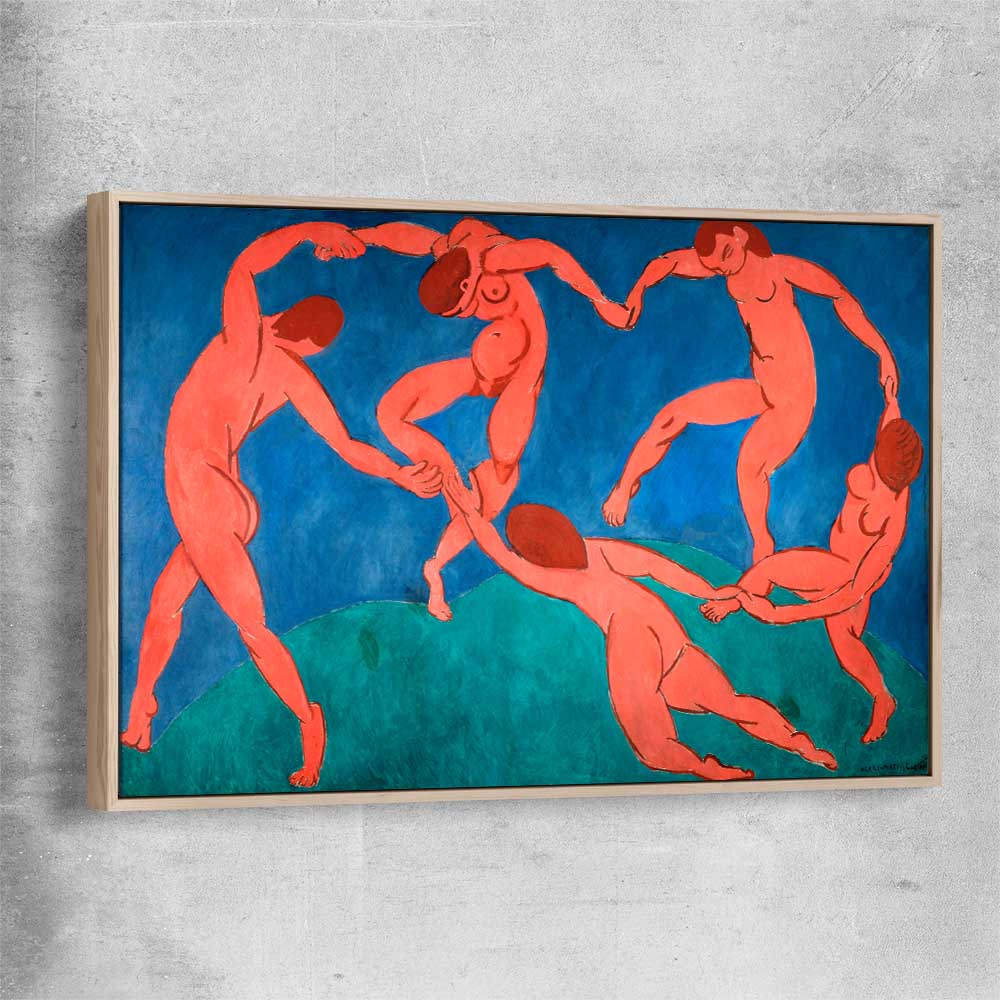Classic wall art and canvas print of The Dance Henri Matisse with raw oak framed canvas