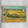 Classic wall art and canvas print of The Harvest Van Gogh with raw oak framed canvas