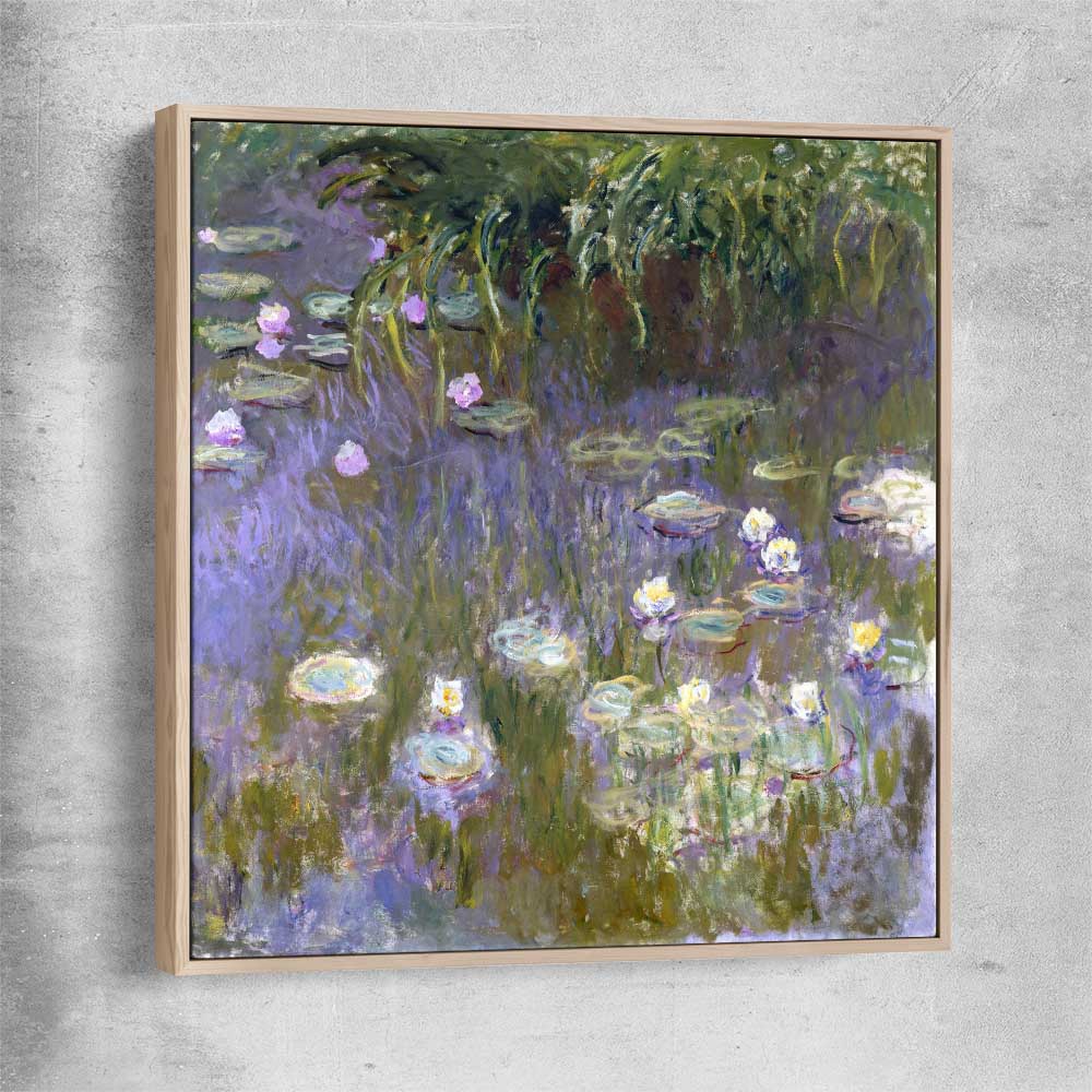 Classic wall art and canvas print of Water Lilies Claude Monet with raw oak framed canvas