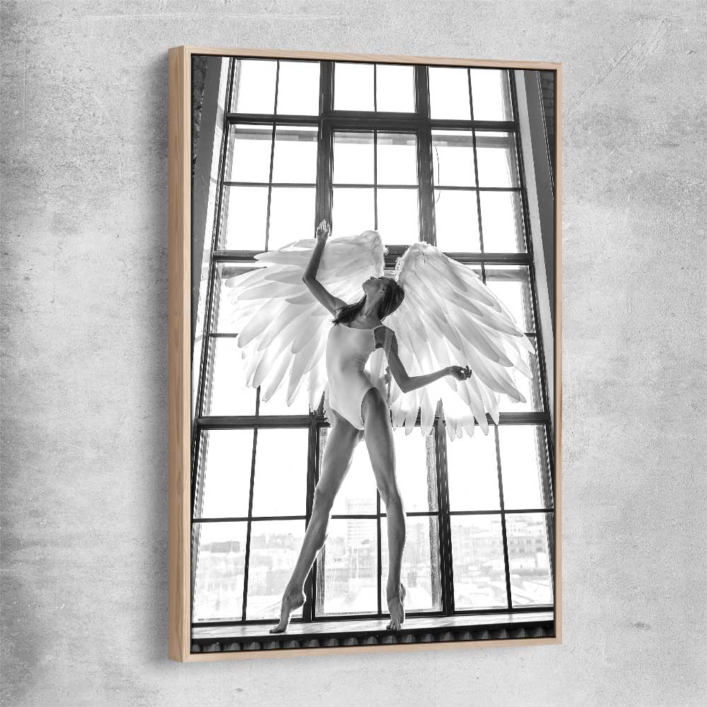 Angel Love Two raw oak framed canvas - part of our high quality fashion canvas wall art and prints collection