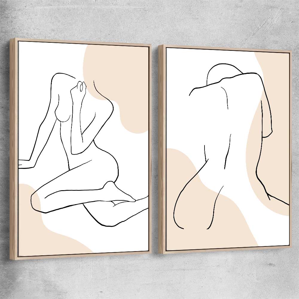 Beige Comfort Pair raw oak framed canvas - part of our high quality fashion canvas wall art and prints collection