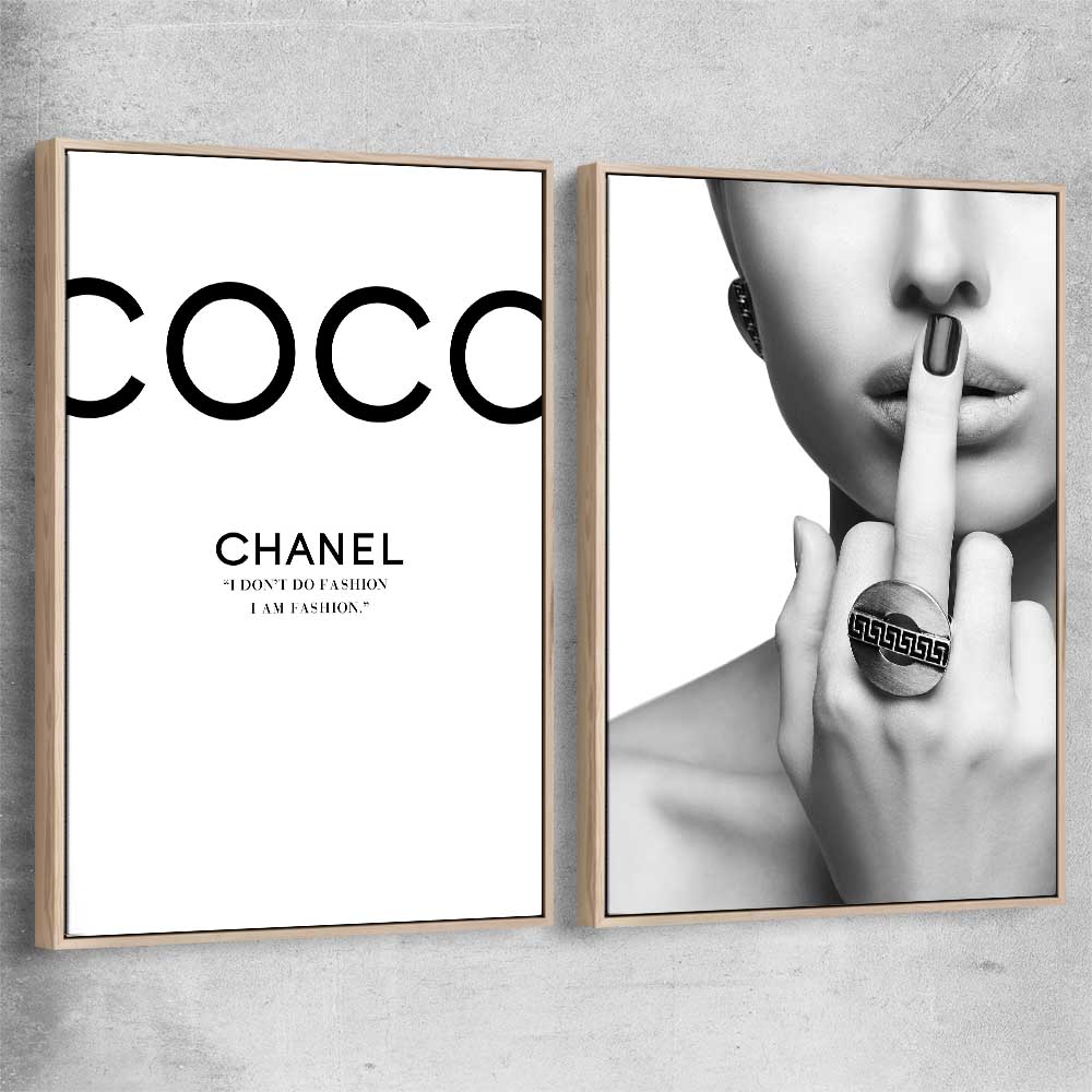 Coco Fashion Pair raw oak framed canvas - part of our high quality fashion canvas wall art and prints collection