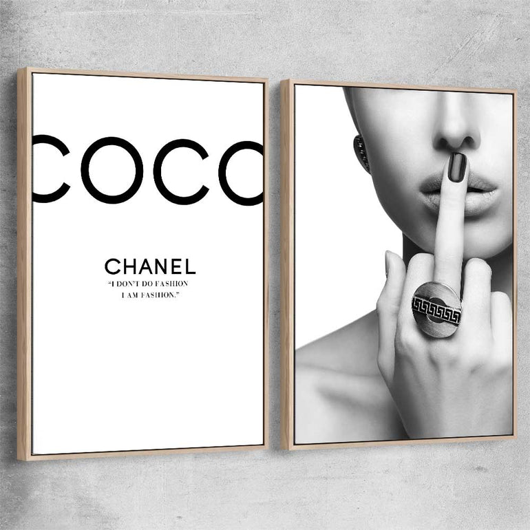 Coco Fashion Pair raw oak framed canvas - part of our high quality fashion canvas wall art and prints collection