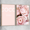 Coco Pink Pair raw oak framed canvas - part of our high quality fashion canvas wall art and prints collection