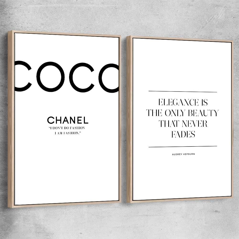 Elegance Beauty Pair raw oak framed canvas - part of our high quality fashion canvas wall art and prints collection