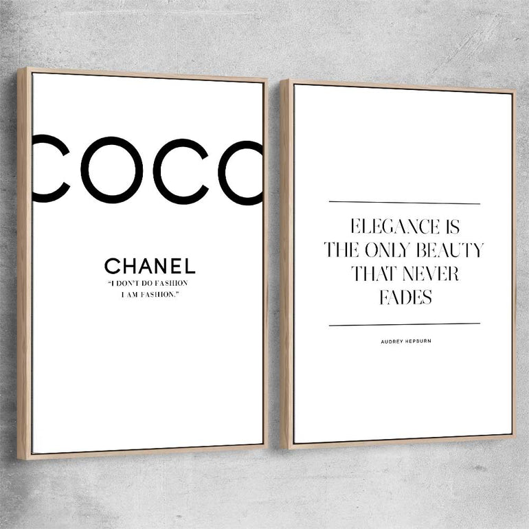 Elegance Beauty Pair raw oak framed canvas - part of our high quality fashion canvas wall art and prints collection