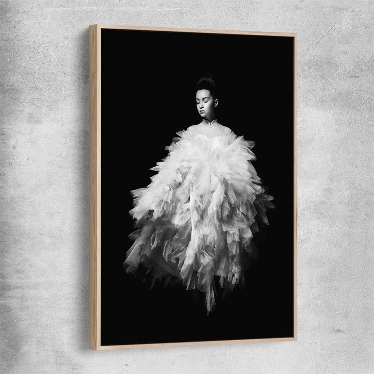 Evening Dress raw oak framed canvas - part of our high quality fashion canvas wall art and prints collection