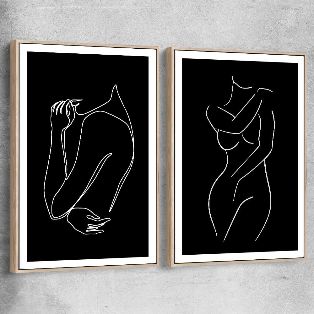 Gentle Hold Pair raw oak framed canvas - part of our high quality fashion canvas wall art and prints collection