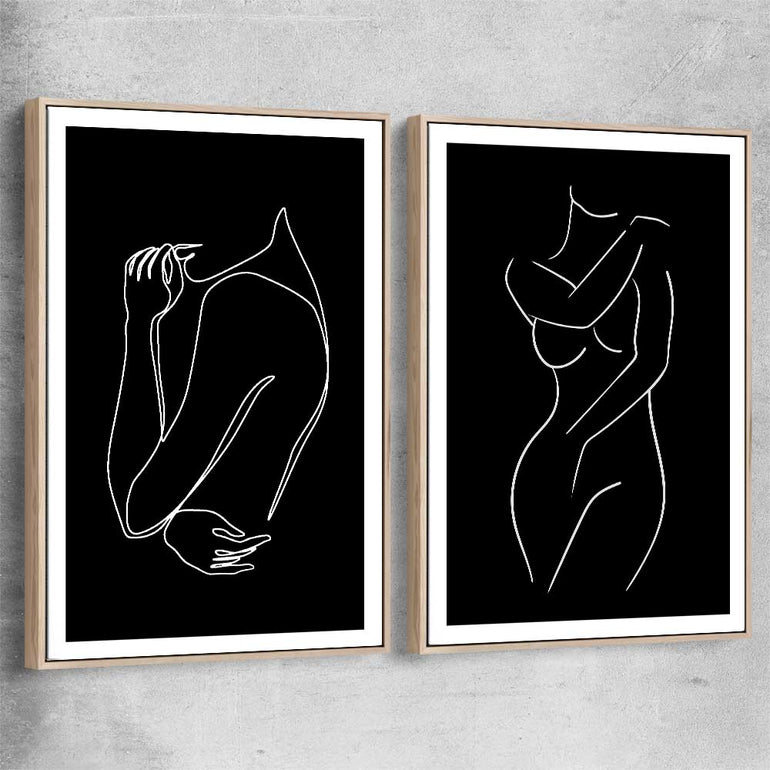 Gentle Hold Pair raw oak framed canvas - part of our high quality fashion canvas wall art and prints collection