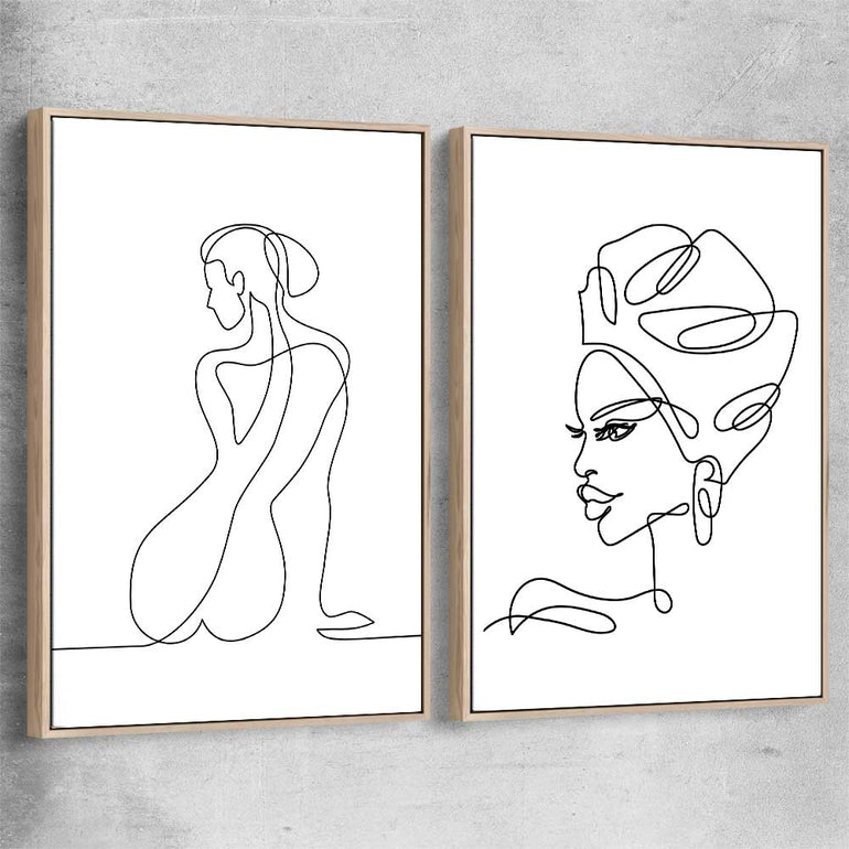 Pondering Thoughts Pair raw oak framed canvas - part of our high quality fashion canvas wall art and prints collection