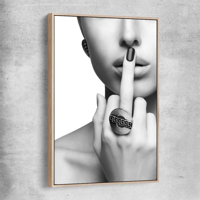 The Finger raw oak framed canvas - part of our high quality fashion canvas wall art and prints collection