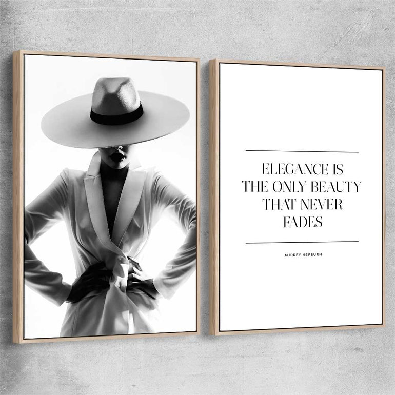 White Hat Gaze Pair raw oak framed canvas - part of our high quality fashion canvas wall art and prints collection
