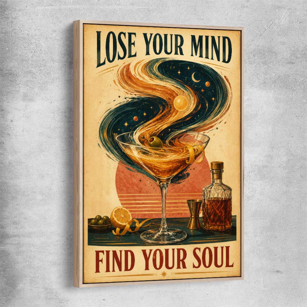Inspirational wall art print of Find Your Soul with raw oak framed canvas