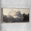Inspirational wall art print of Conquer with raw oak framed canvas