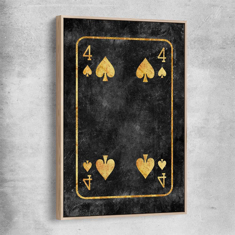 Inspirational wall art print of Four of Spades with raw oak framed canvas
