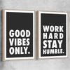 Inspirational wall art print of Good Vibes Pair with raw oak framed canvas