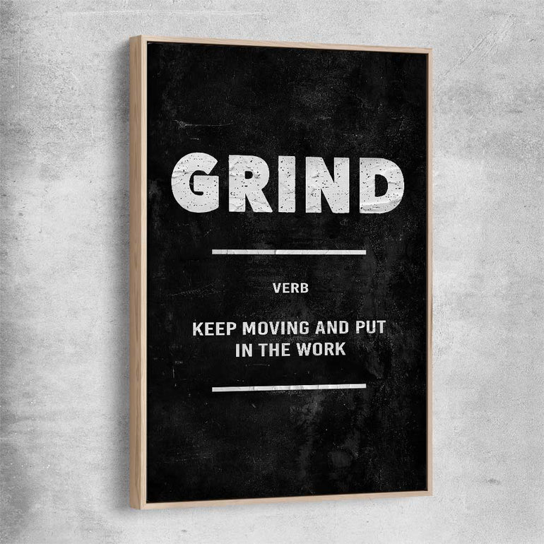 Grind Definition raw oak framed canvas - part of our high quality fashion canvas wall art and prints collection