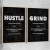 Inspirational wall art print of Hustle Definition Pair with raw oak framed canvas