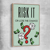 Inspirational wall art print of Roll the Dice with raw oak framed canvas