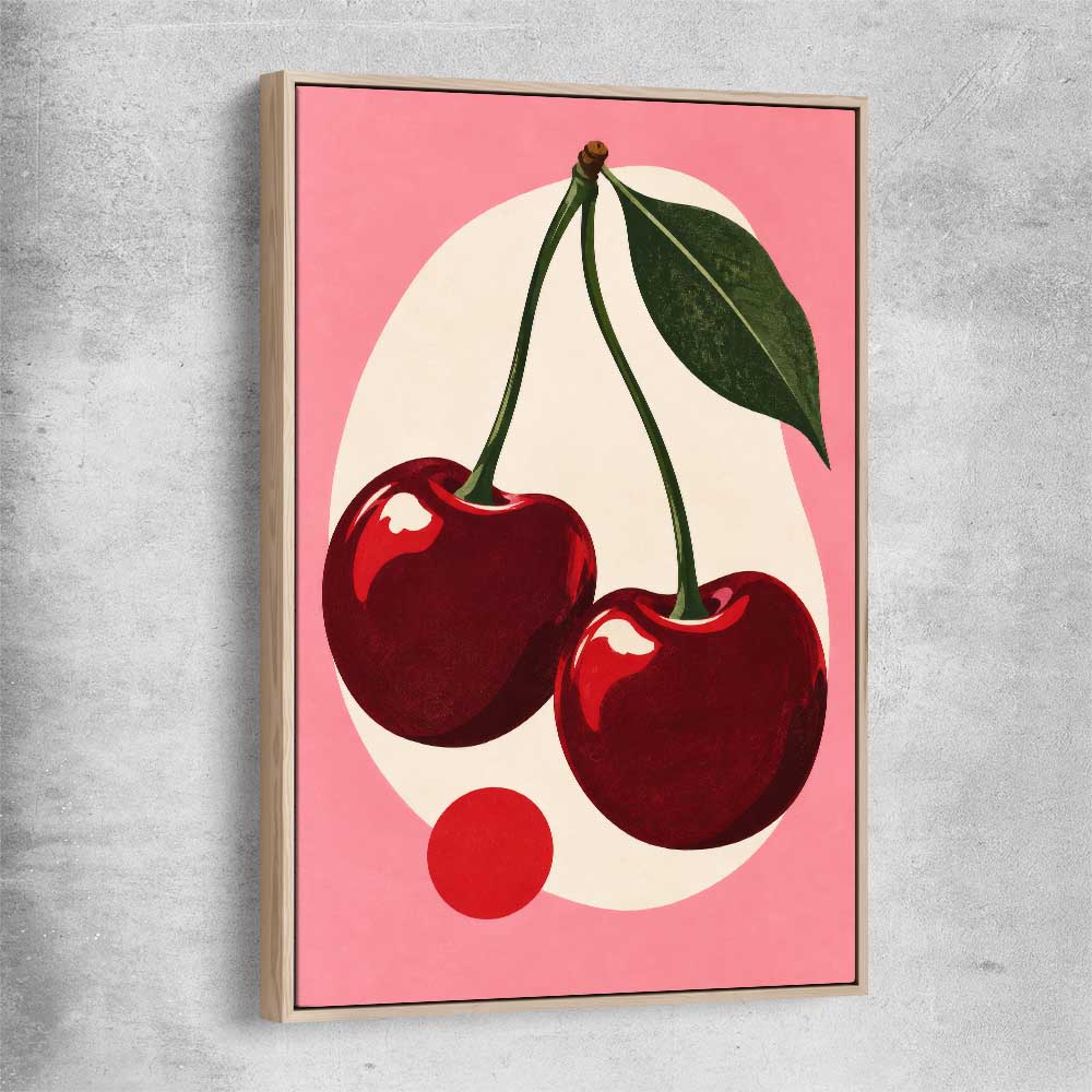 Cherry Crush raw oak framed canvas is a colourful and stylish canvas wall art and print suited for the kitchen area
