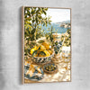 Citrus and Coast raw oak framed canvas is a colourful and stylish canvas wall art and print suited for the kitchen area