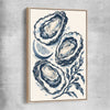 Coastal Indigo Oysters raw oak framed canvas is a colourful and stylish canvas wall art and print suited for the kitchen area