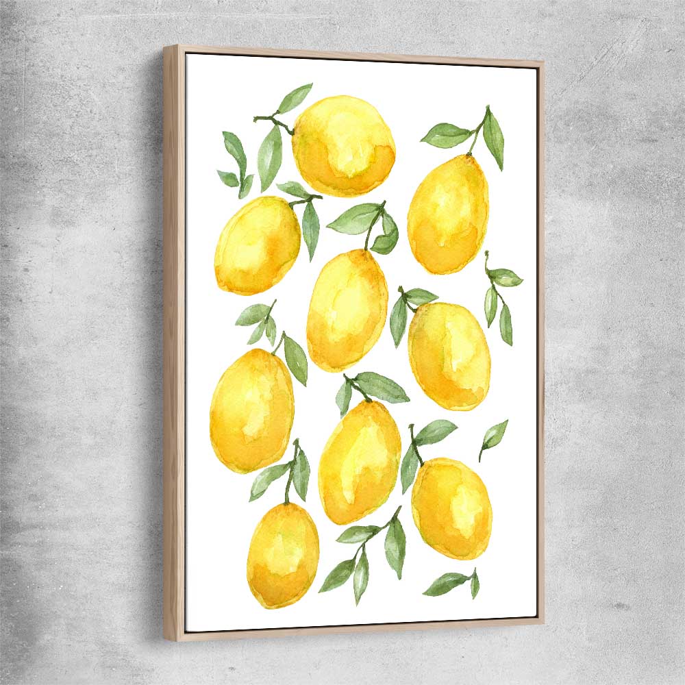 Lemon Bunch raw oak framed canvas is a colourful and stylish canvas wall art and print suited for the kitchen area