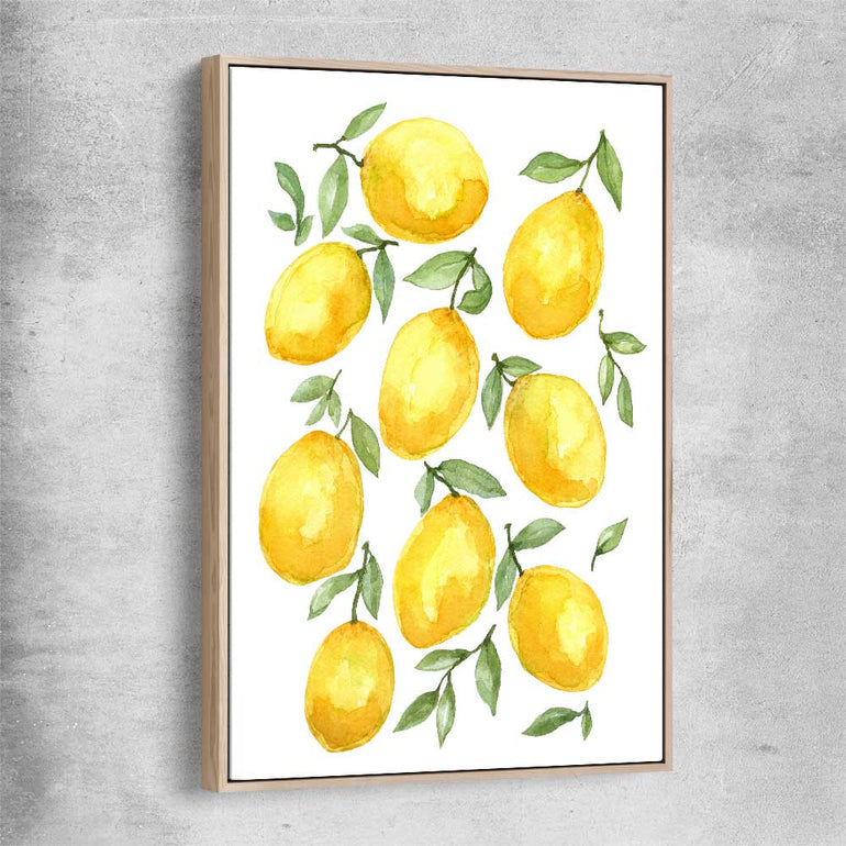 Lemon Bunch raw oak framed canvas is a colourful and stylish canvas wall art and print suited for the kitchen area