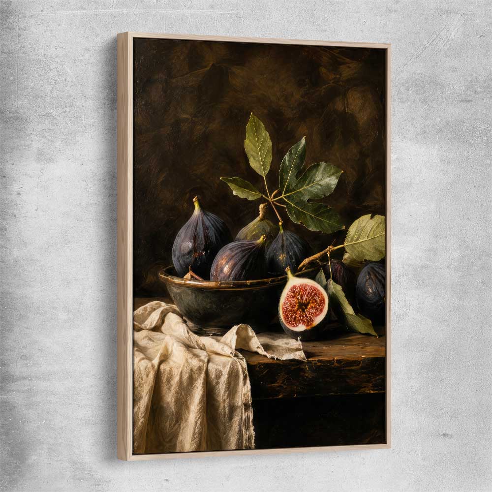 Midnight Harvest raw oak framed canvas is a colourful and stylish canvas wall art and print suited for the kitchen area