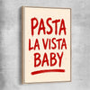 Pasta La Vista Baby raw oak framed canvas is a colourful and stylish canvas wall art and print suited for the kitchen area