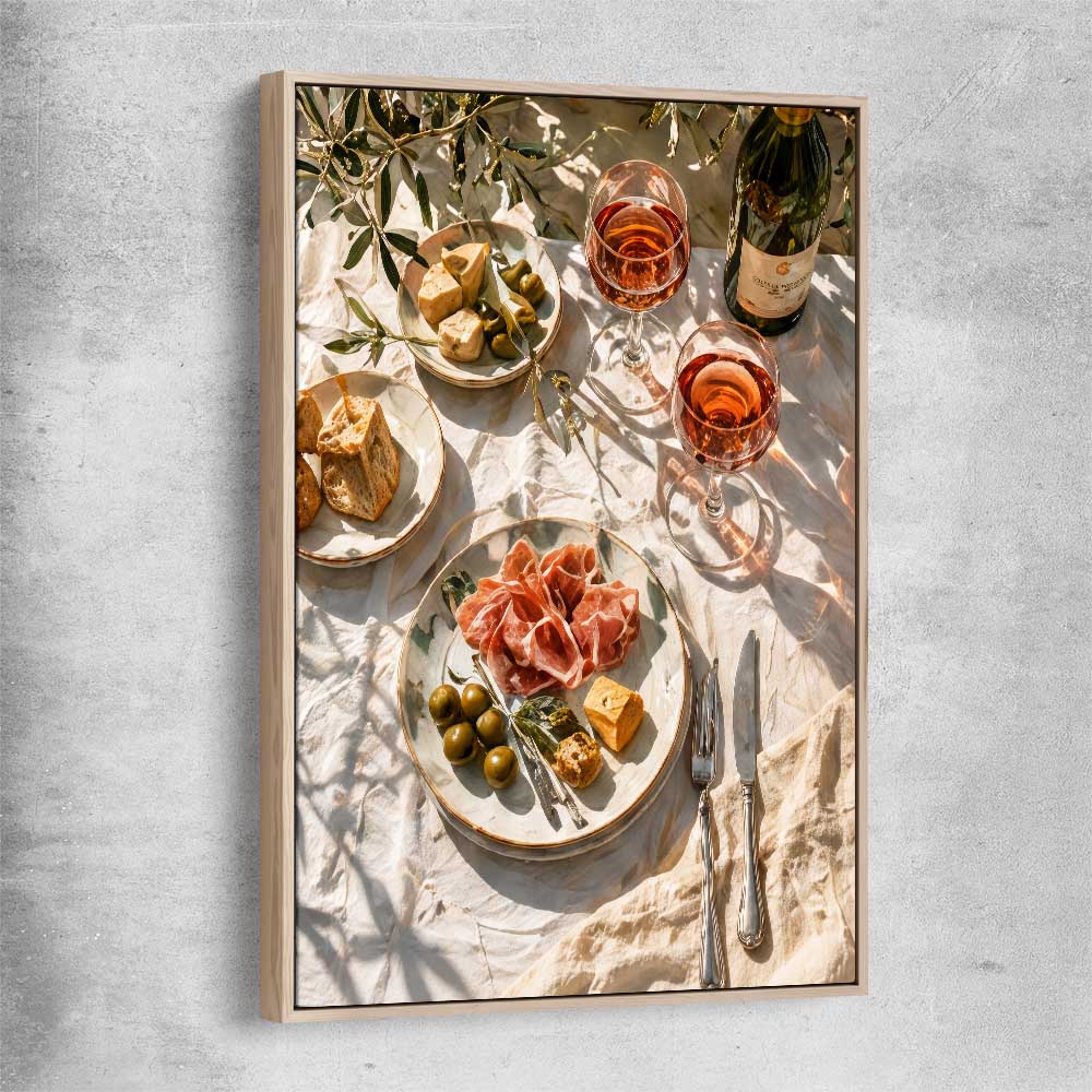 Rose and Olives raw oak framed canvas is a colourful and stylish canvas wall art and print suited for the kitchen area