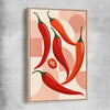 Scarlet Chilli Rhythm raw oak framed canvas is a colourful and stylish canvas wall art and print suited for the kitchen area