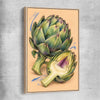 Sculptural Artichokes raw oak framed canvas is a colourful and stylish canvas wall art and print suited for the kitchen area