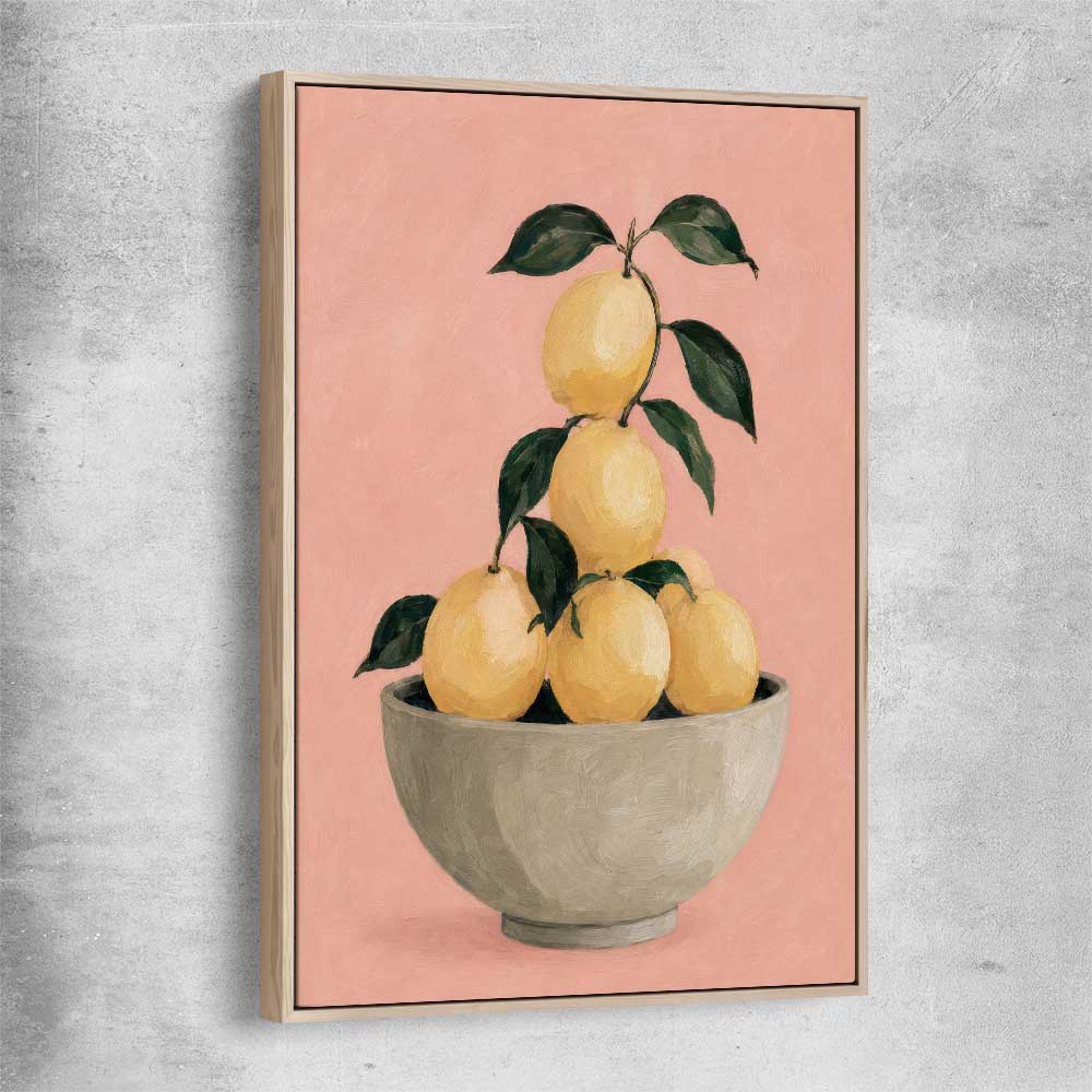 Sicilian Lemons raw oak framed canvas is a colourful and stylish canvas wall art and print suited for the kitchen area
