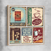 Vintage Coffee Collection raw oak framed canvas is a colourful and stylish canvas wall art and print suited for the kitchen area
