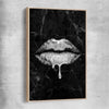 Darkened Lust raw oak framed canvas - part of our high quality canvas lips wall art collection