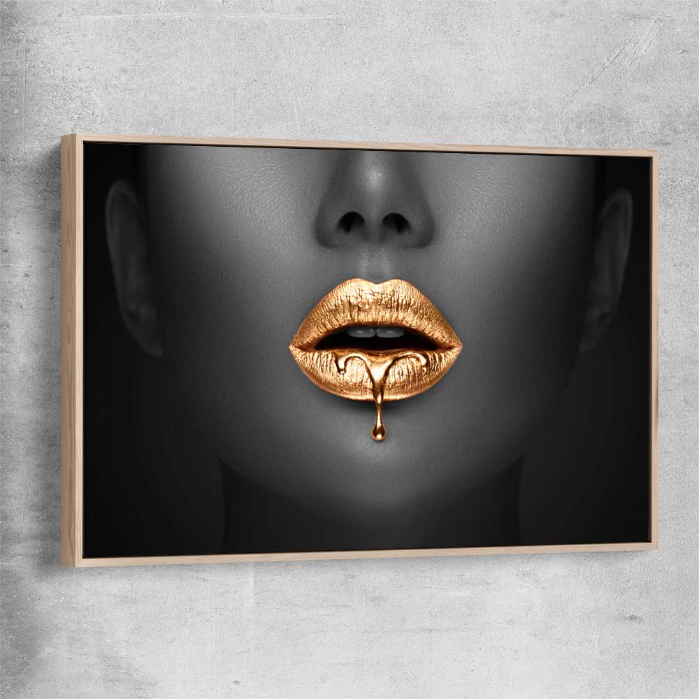 Dripping Elegance raw oak framed canvas - part of our high quality canvas lips wall art collection