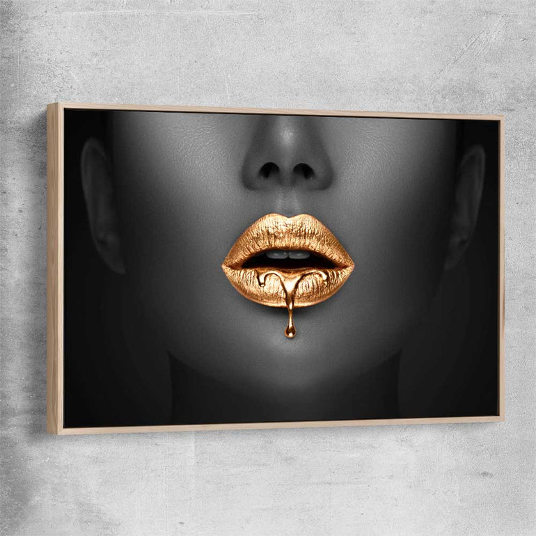 Dripping Elegance raw oak framed canvas - part of our high quality canvas lips wall art collection