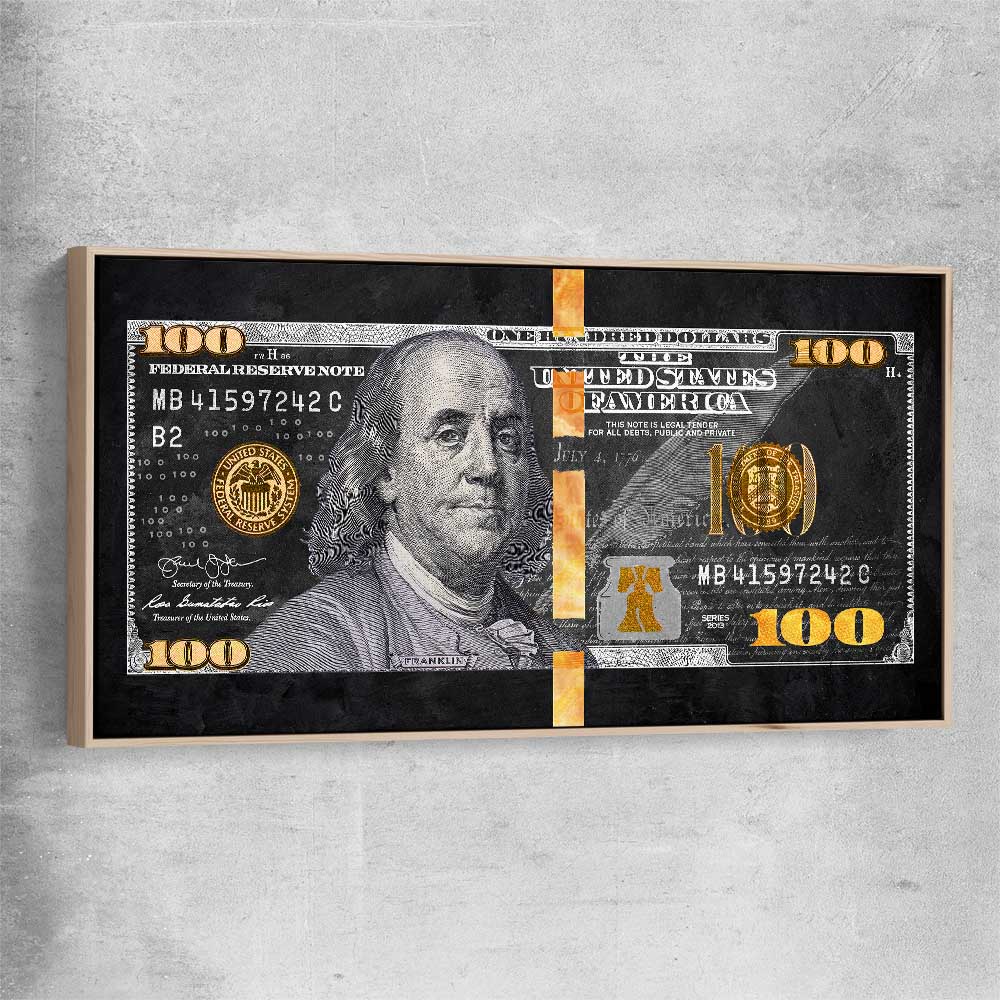 Money wall art print of Franklin Reserve with raw oak framed canvas