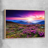 Floral print of Carpathian Mountain Bloom with raw oak framed canvas