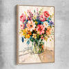 Floral print of Colourful Blooms with raw oak framed canvas