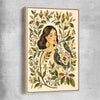 Floral print of Garden Muse with raw oak framed canvas