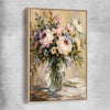 Floral print of Garden Peony with raw oak framed canvas