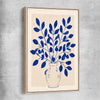 Floral print of Indigo Botanica with raw oak framed canvas
